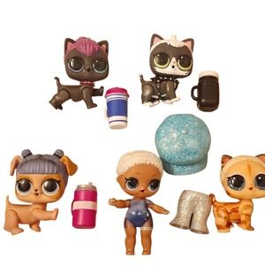 LOL Surprise Doll and Pets Lot with Accessories Glitter Outfits Bottles 11pc
